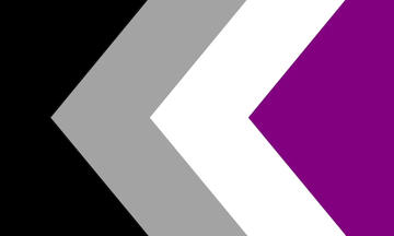 colors from left to right in a triangle pattern: black, grey, white, purple